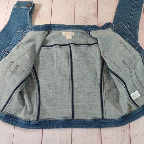 MICHAEL Michael Kors crop stand-up collar denim jacket sz 12P - Picture 6 of 8